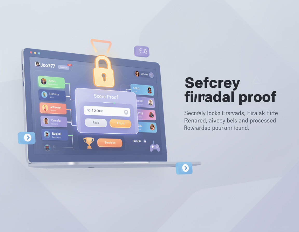 Ilustrasi cara mengunci bukti final sebelum reward diproses untuk turnamen game online joo777 dengan bracket, room match, dan bukti skor